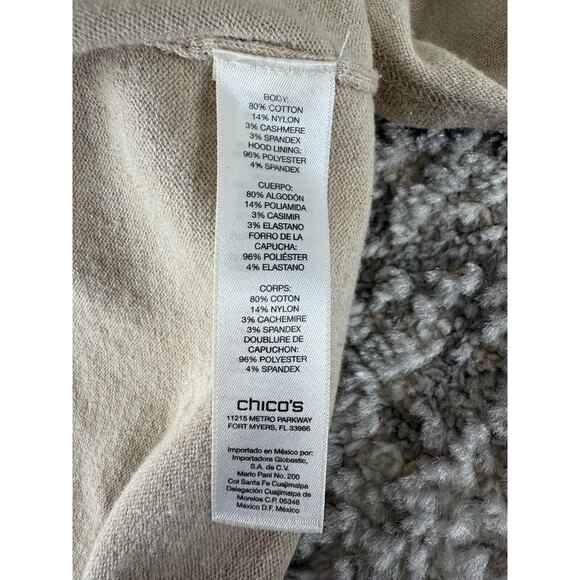 Zenergy Chicos Size 0/S Cashmere Cotton Blend Hooded Drawstring Cardigan Sweater - Picture 8 of 10